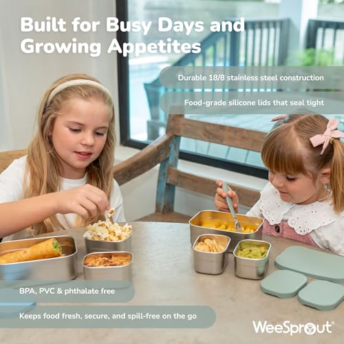 WeeSprout Stainless Steel Lunch Box Set - 750mL & 230mL Food Storage Nested Bento Boxes with Food Grade Silicone Lid - Leak Proof - Freezer Safe (Pastel Mint) - color: Pastel Mint