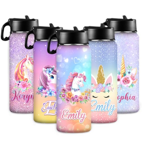 InterestPrint Customized Water Bottles for Daughter, Personalized Insulated Stainless Steel Sports Waterbottle with Name,Travel Cup for School Child Holiday Camping Picnic - color: Color 09