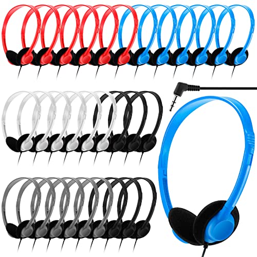 Yunsailing 30 Pack Class Set Headphones for Students Bulk School Headsets Earphones with 3.5mm Jack Classroom Must Haves Teacher Supplies for Adults Laptop Computer(Bright Color) - color: Bright Color