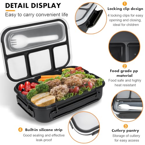 Yumuk Bento Box for Kids 1300ML with 4 Compartment & Cake Cups, Black | Lunch Box Containers for Adults/Kids/Toddler, Leak-Proof, Microwave/Dishwasher/Refrigerator Safe, BPA Free - color: Black