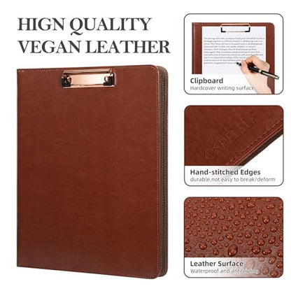 Ospelelf 3 Ring Binder Portfolio Folder with Zipper- Leather Padfolio with Clipboard Storage- Calculator, 12.1” Tablet Sleeve, 5 Dividers with Pocket, Refillable Notepad, Card Slot (Red Brown) - color: Red Brown