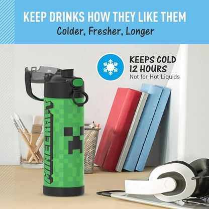 THERMOS FUNTAINER Water Bottle with Spout, 16oz, Minecraft | Kids Stainless Steel Insulated Water Bottle, Keeps Drinks Cold Longer for School & Play, BPA-Free - color: Minecraft, size: 16 Ounces
