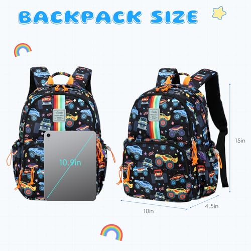 CAMTOP Backpack for Kids, Boys Girls Preschool Backpacks with Lunch Box Toddler Kindergarten School Bookbag Set - color: Rainbow Strip Black