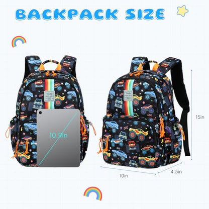 CAMTOP Backpack for Kids, Boys Girls Preschool Backpacks with Lunch Box Toddler Kindergarten School Bookbag Set - color: Rainbow Strip Black