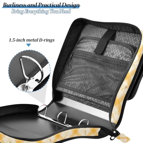 Plaid Floral Zipper Binder 3 Ring Binder with Zipper 1.5 Inch Shoulder Strap & Handle Binders Organizer Bag Amber Green - color: Amber Green