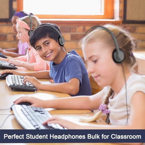 Yunsailing 30 Pack Bulk Headphones Set Over Ear Headphones with Adjustable Headband 3.5mm Plug Headsets Earphones for Learning Program, Computer Lab, Library, Testing & Multimedia Use (Grey) - color: Grey
