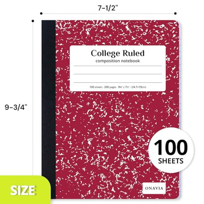 ONAVIA Composition Notebook College Ruled 6 Pack, 200 Pages (100 Sheets), 9-3/4 x 7-1/2, Marble Composition Books Bulk, Notebooks for School, Work, Office, Durable Comp Book, School Supplies, Pink | 100 ct, 9.75 x 7.5 in, Durable Comp Book, School Noteboo