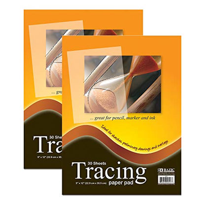 BAZIC Products Tracing Paper Pad, Translucent, 9 x 12 in, 30 Sheets, 2-Pack | acid-free, 30-sheet translucent tracing paper pad, drawing, overlay work - size: 2-Pack