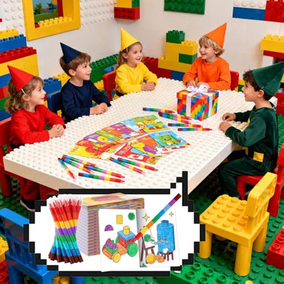 BenLouis 24 Building Block Mini Coloring Books Kids with 24 Stacking Crayons Geometric Shapes Party Favors Activity Books Bulk for Kids Building Goodie Bag Gift Stuffer Classroom Reward - style: Building Block