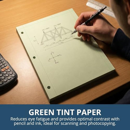 ROARING SPRING Graph Ruled Engineering Pad, Engineering Graph Paper Pad, 5x5 Enclosed Grid, 8.5" x 11", 100 Sheets, 3 Hole Punched, Green Tinted Sheets, Made in USA - color: Green, size: Enclosed Grid (100 Sheets) (Pack of 1)