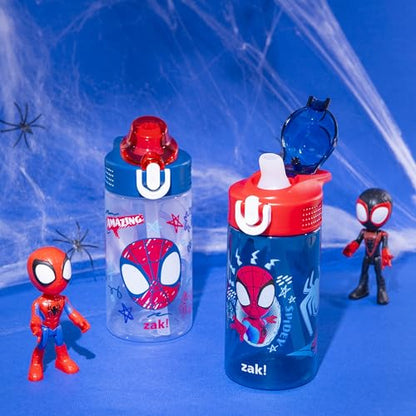 Zak Designs Marvel Spider-Man Sage Kids Water Bottle For School or Travel, 16oz Durable Plastic Water Bottle With Straw, Handle, and Leak-Proof Spout Cover, 2-Pack (Spidey and His Amazing Friends) - color: Spidey and His Amazing Friends