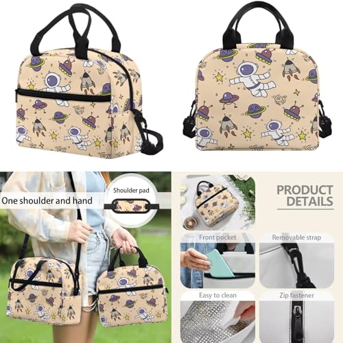 Boys Cartoon Astronaut Print 4 in 1 Backpack Set - 17 Inch Kids Elementary School Bookbag with Insulated Lunch Box, Pencil Case & Water Bottle Holder - color: Cartoon Astronaut