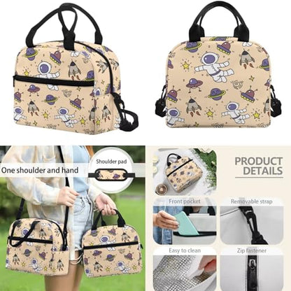 Boys Cartoon Astronaut Print 4 in 1 Backpack Set - 17 Inch Kids Elementary School Bookbag with Insulated Lunch Box, Pencil Case & Water Bottle Holder - color: Cartoon Astronaut