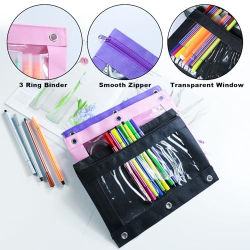24 Pack Pencil Pouch for 3 Ring Binder, Clear Pencil Case Bulk with Smooth Zipper, Clear Window Pencil Bag for School, Classroom, Office, Jewelry, and Cosmetic, Black