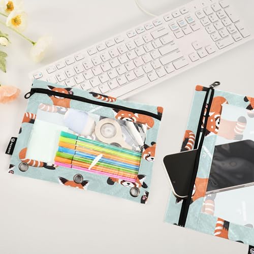 Cute Red Panda Binder Pencil Pouch 3 Ring Clear Pouches with Zipper Pen Organizer for Office College School, 2 Pack - color: Multi-cute Red Panda