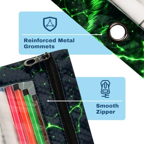 Wolf Pouch for 3 Ring Binder Clear Window Pencil Case for 3 Ring Reinforced Grommets with Zipper, 2 Pack - color: Wolf