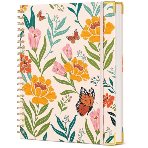 Cute Spiral Notebook Journal for Women, 200 Pages Lined Notebooks 8.5” x 11”, A4 Large Hardcover Spiral Journals with 100 GSM Thick Paper, College Ruled Notebook for Writing Work School, Orange Floral - color: Yellow Floral, size: A4