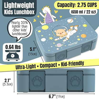 BEARFOOT Kids Lunch Box with Compartments – Compact & Lightweight | Leak-Proof, BPA-Free, Dishwasher Safe | Hand-Drawn Design for Preschool, School, Travel (Astro Bear Blue, 2.75 Cups) - color: AstroBear-Blue, size: 2.75 Cups
