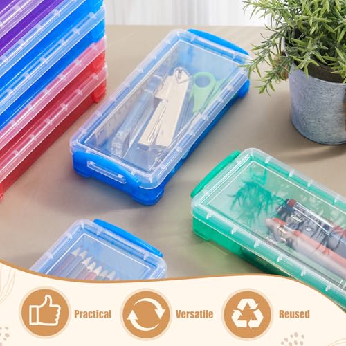 Gueevin 24 Pcs Large Capacity Plastic Pencil Box Clear Plastic Pencil Case Crayon Box with Snap Tight Lid Watercolor Pen Storage Brush Organizer Drawing Tools Container (Dark) - color: Dark