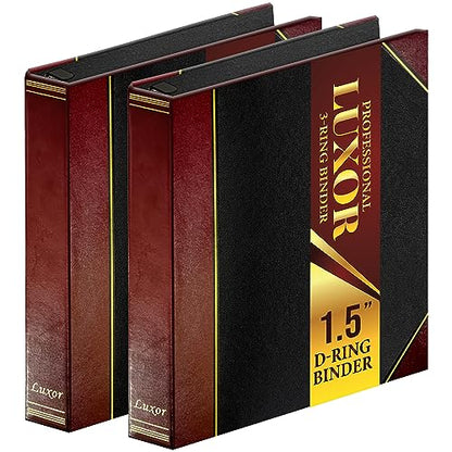 Performore 2 Pack of Professional Luxor 3 Ring Binder 1.5 Inch Locking Slant Angle D-Rings, Maroon Turned Edge Flat, Durable Heavy Duty Presentation Folder Binder for Documents Paper Files Projects - style: 1.5 inch - 2 pack
