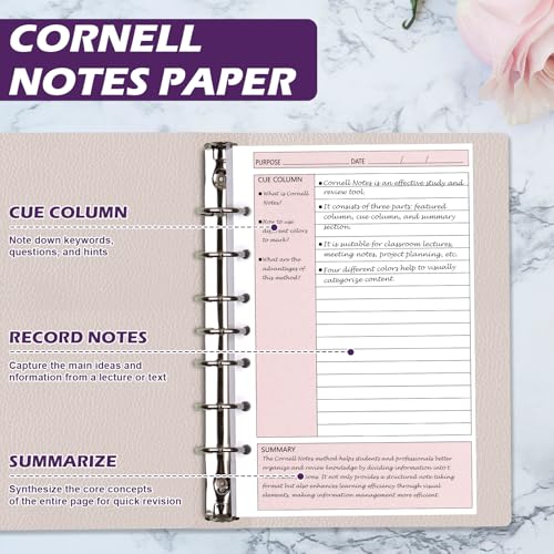 200 Sheet 7-Hole Cornell Notes Filler Paper 5.5" x 8.5" for Mini Binders College Ruled Cornell Lined Loose Leaf Paper Half Letter Lined Planner Refill Mini Binder Inserts for 3 or 7 Ring Binders