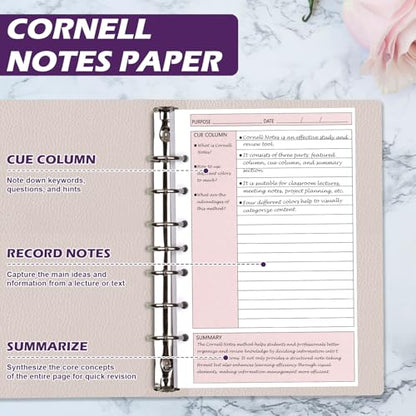 200 Sheet 7-Hole Cornell Notes Filler Paper 5.5" x 8.5" for Mini Binders College Ruled Cornell Lined Loose Leaf Paper Half Letter Lined Planner Refill Mini Binder Inserts for 3 or 7 Ring Binders