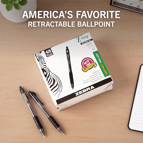 Zebra Pen Z-Grip Retractable Ballpoint Pen, Smooth-Flowing Black Ink, 1.0mm Medium Point, School & Office Supplies, Ideal for Note-Taking, Journal and Planner Use, 48-Pack (22148) - color: Black I