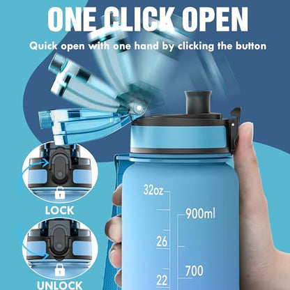 OLDLEY Water Bottle, 32oz Motivational Sports Water Bottle with Time Marker - Times to Drink - Tritan, BPA Free, Wide Mouth Leakproof,Sky - color: Sky
