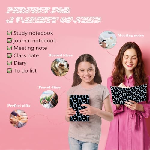 QUICQOD Coquette Blue Bow Spiral Notebook with Black Cover 5.5x8.3 Inch | Preppy School Supplies for Teen Girls, Cute Journal for Women, Hardcover Notebook for School Office, Back to School Gifts - color: blackblue