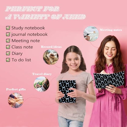 QUICQOD Coquette Blue Bow Spiral Notebook with Black Cover 5.5x8.3 Inch | Preppy School Supplies for Teen Girls, Cute Journal for Women, Hardcover Notebook for School Office, Back to School Gifts - color: blackblue