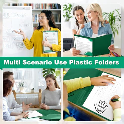 Henoyso 24 Pcs School to Home Folder with Pocket Plastic Heavy Duty Clipboard Folder with Clear Front Pocket Homework Take Home Folders for School Students Parent Teacher Communication(Dark Green) - color: Dark Green