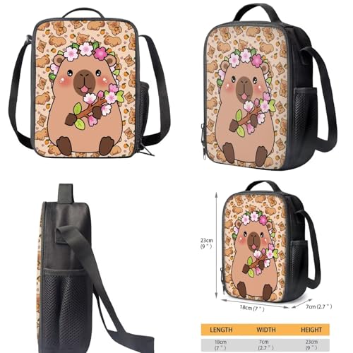 Cartoon Capybara 3 Piece Kids Backpack Set with Lunch Box Pencil Case Kids Backpack for Girls Portable Lunch Bag Multifunctional Pencil Case Gift for Girls Boys - color: Cartoon Capybara-a