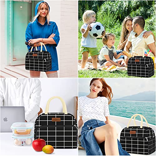 Coobiiya Lunch Bag Women, Lunch Box for Women Adult Men, Small Leakproof Cute Lunch Tote Large Capacity Reusable Insulated Cooler Lunch Container for Work/Office/Picnic/Travel-Black Plaid - color: Black Plaid