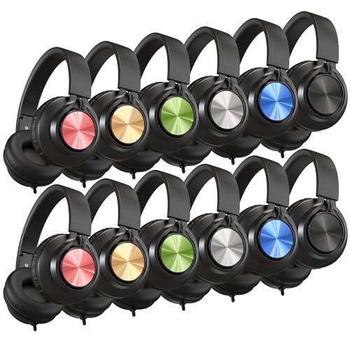 AILIHEN Classroom Headphones for School 12 Pack - Wired Headphones with HD Microphone for Students K-12 & Teachers, Perfect for Library/Online Learning/Travel/Computer/Chromebook/Tablet(Colorful) - color: 6 Colors-Double
