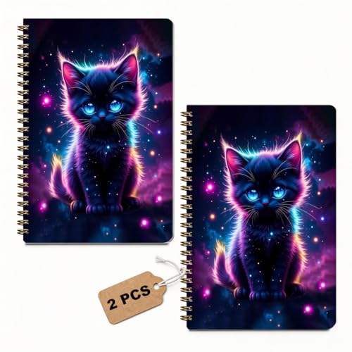 2 Pcs Cute Cat Spiral Notebook, Cats Gift College Ruled Spiral Notebook, Multi Subject Notebooks, 160 Ruled Pages Hardcover Journals for Writing Travel Office, Cat Lover Gifts for Women - color: Multicolour 0003