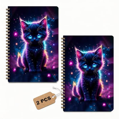 2 Pcs Cute Cat A5 Spiral Notebook, 160 Pages Journal Notebook for Women | Cats Gifts Spiral Notepad, Hardcover Journals for Writing Travel Office, Cat Lover Gifts for Women, School Office Supplies - color: Multicolour 0003