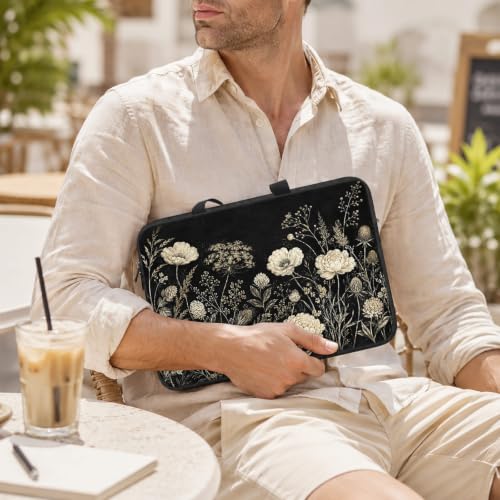 13 Inch Laptop Case Sleeve with Handle, Shockproof Slim Carrying Case | Soft Lining Computer Bag for MacBook Air 13 M3/M2/M1, MacBook Pro 13/14, iPad Pro 13 M4, Black White Roses - color: Black White Roses, size: 13-14 inch