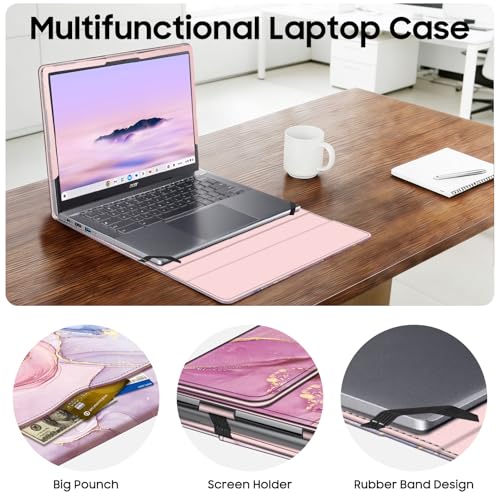Fintie Laptop Sleeve for 14 Inch Chromebook with Pocket, PU Leather, Pink | Fits for Acer Chromebook Plus 514 CB514-4HT, ASUS Chromebook Flip CX1 CX1400FKA-AS88F, Samsung Galaxy Chromebook Go - color: Pink