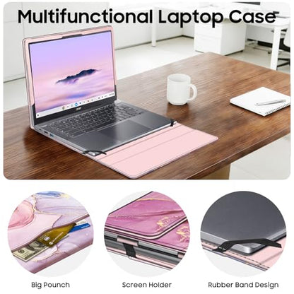Fintie Laptop Sleeve for 14 Inch Chromebook with Pocket, PU Leather, Pink | Fits for Acer Chromebook Plus 514 CB514-4HT, ASUS Chromebook Flip CX1 CX1400FKA-AS88F, Samsung Galaxy Chromebook Go - color: Pink