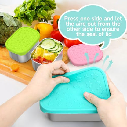 SOPHICO Stainless Steel 24 OZ Snack Containers for Kids，Food Storage Container with Silicone Lid - Perfect 304 Metal Toddler Lunch Box for Daycare and School, Leak Proof(Mint) - color: 24oz+8oz*2（Mint）