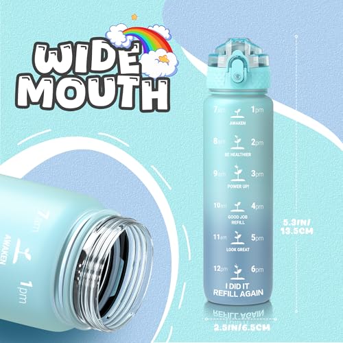 OLDLEY Kids Water Bottle for School, 17 oz (2 lids) BPA-Free Reusable Leak-proof Durable Tritan Plastic Water Bottles with Straw & Chug Lids, Anti-dust Spout Cover (Bluenavy) - color: Bluenavy, size: 16.9 Ounces