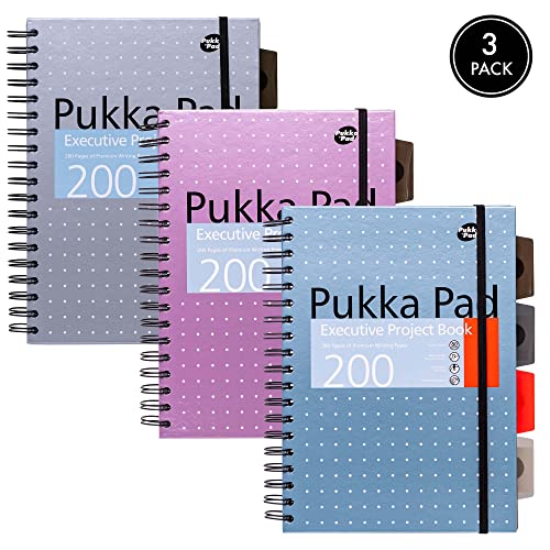 Pukka Pad 5 Subject Spiral Notebook 3-Pack - 200 Pages, 100 Sheets of 80GSM Paper with Repositionable Dividers & Perforated Edges for School & Office Planning & Organization - B5-7 X 10, Metallic - color: Metallic
