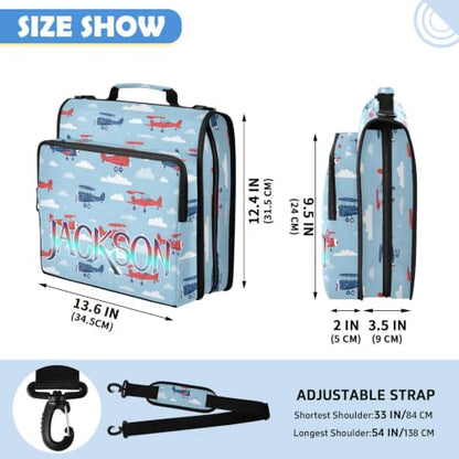 Custom Binder Bag Personalized Cute Airplanes Cartoon 3 Ring Zipper Binder Bag with Laptop Pockets and Shoulder Strap Tote Binders Organizer Case for School Office - color: Cuatom Airplanes