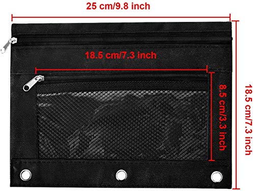 3 Ring Binder Pencil Pouchs, Zippered Pencil Pouch Double Pocket Pencil Pouch 3 Ring with Clear Mesh Window (Black 2pack) - color: Black,2 Layer
