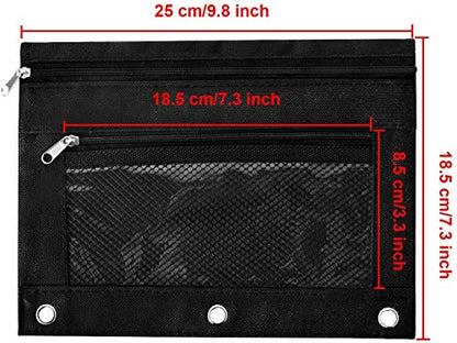 3 Ring Binder Pencil Pouchs, Zippered Pencil Pouch Double Pocket Pencil Pouch 3 Ring with Clear Mesh Window (Black 2pack) - color: Black,2 Layer