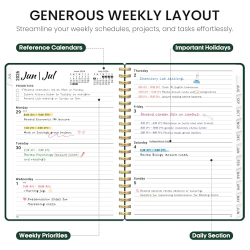 Planner 2026-2027, Weekly and Monthly Academic Year Planner Calendar, July 2026 - June 2027, Hardcover Large School Planning Agenda With Tabs, Perfect for School & Office Supplies, A4 (8.5" x 11"), Dark Green - color: L-Dark Green, size: A4(8.5"x11")