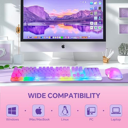 Wired LED Gaming Keyboad and Mouse Combo, 10 RGB Backlit Effects for PC | 104 Keys Light Up, Silent, Transparent, Anti-ghosting, Purple Gaming Mouse and Keyboard for Laptop Xbox PS4 PS5 Gamers Work