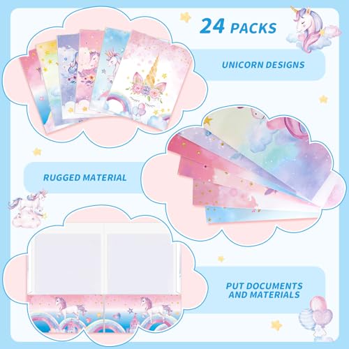 Kosiz 12 Pcs 9 x 12 Inch Girl Unicorn 2 Pocket Folders Cute Kawaii Take Home File Bulk Kid Student Homework Paper File Folder for School Classwork Office Home Classroom Teacher Business Party Supply - style: Unicorn
