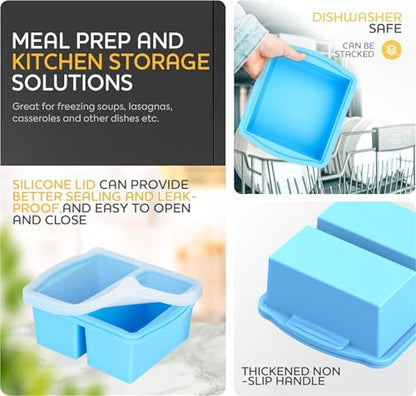 ZIP STANDING Silicone Freezer Trays with Lids, Set of 4 - with 1cup and 2 cup Silicone Freezer Molds for freezing soups, sauces and individual microwave safe - color: 4 Pack Blue