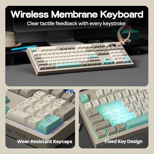 EPOMAKER Aula S102 PRO Membrane Gaming Keyboard w/TFT Screen & Volume Knob | Silent Keyboard w/ Number Pad for PC Game/Office, BT/2.4G/USB, RGB Backlit, Creamy Silicone Structure (Grey) - color: Grey